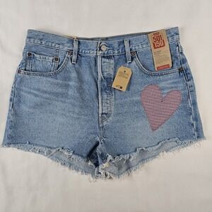 Levi's 150 Yrs 501 Jean Shorts  Original Fit Heart Patch Button Fly Size 34